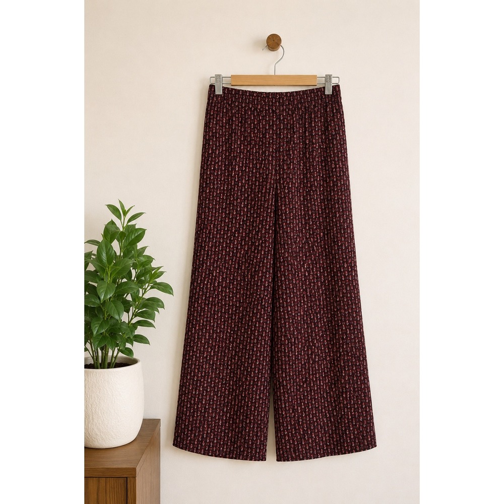 Old Navy Playa Wide Leg Pants Burgundy Geometric Print Sz LT Boho Flowy Hippie